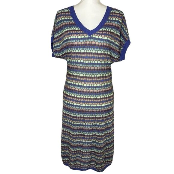 M Missoni Knit Multicolor Golden Thread Stripe Shift Sweater Dress Size Medium‎ - Picture 1 of 7